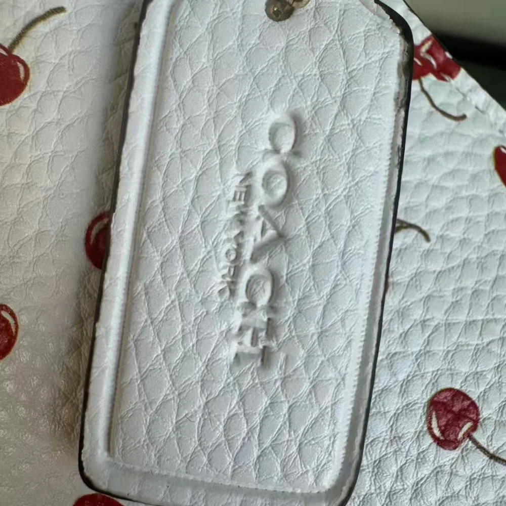 Coach White Leather Shoulder Bag with Red Cherry Print